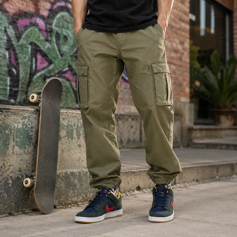 Nike SB Flex Cargo Pants Olive Green Ripstop Skateboarding AT3494-222 Mens 32 - Picture 1 of 16